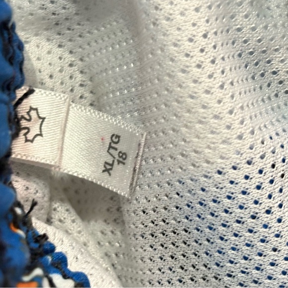 Blue & Orange Paint Splatter Striped Kids Swim Trunks w Mesh Lining - Picture 11 of 12